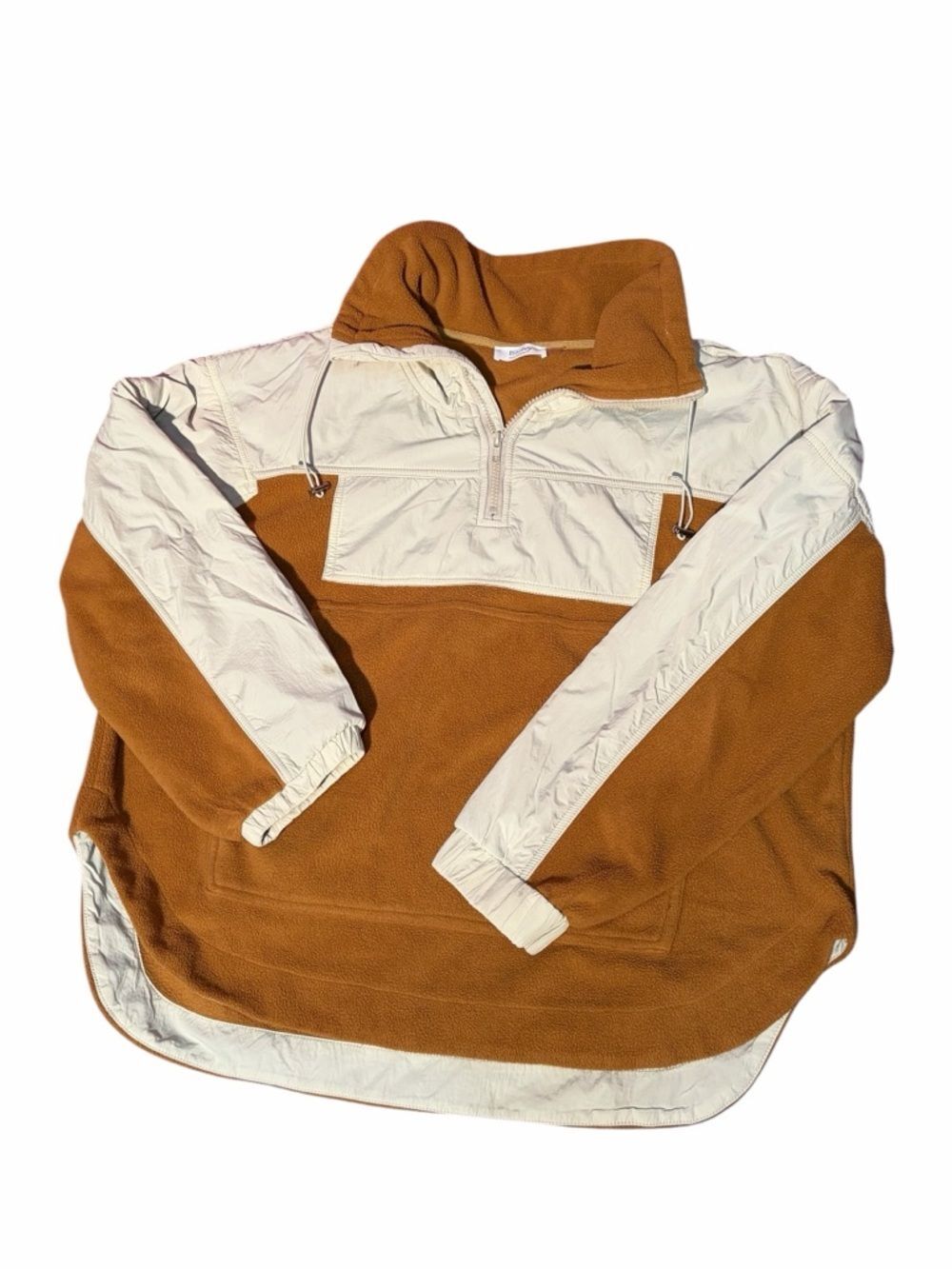 Bluivy Color Block Fleece Pullover Rust Brown Cream Quarter Zip Sweatshirt Mediu